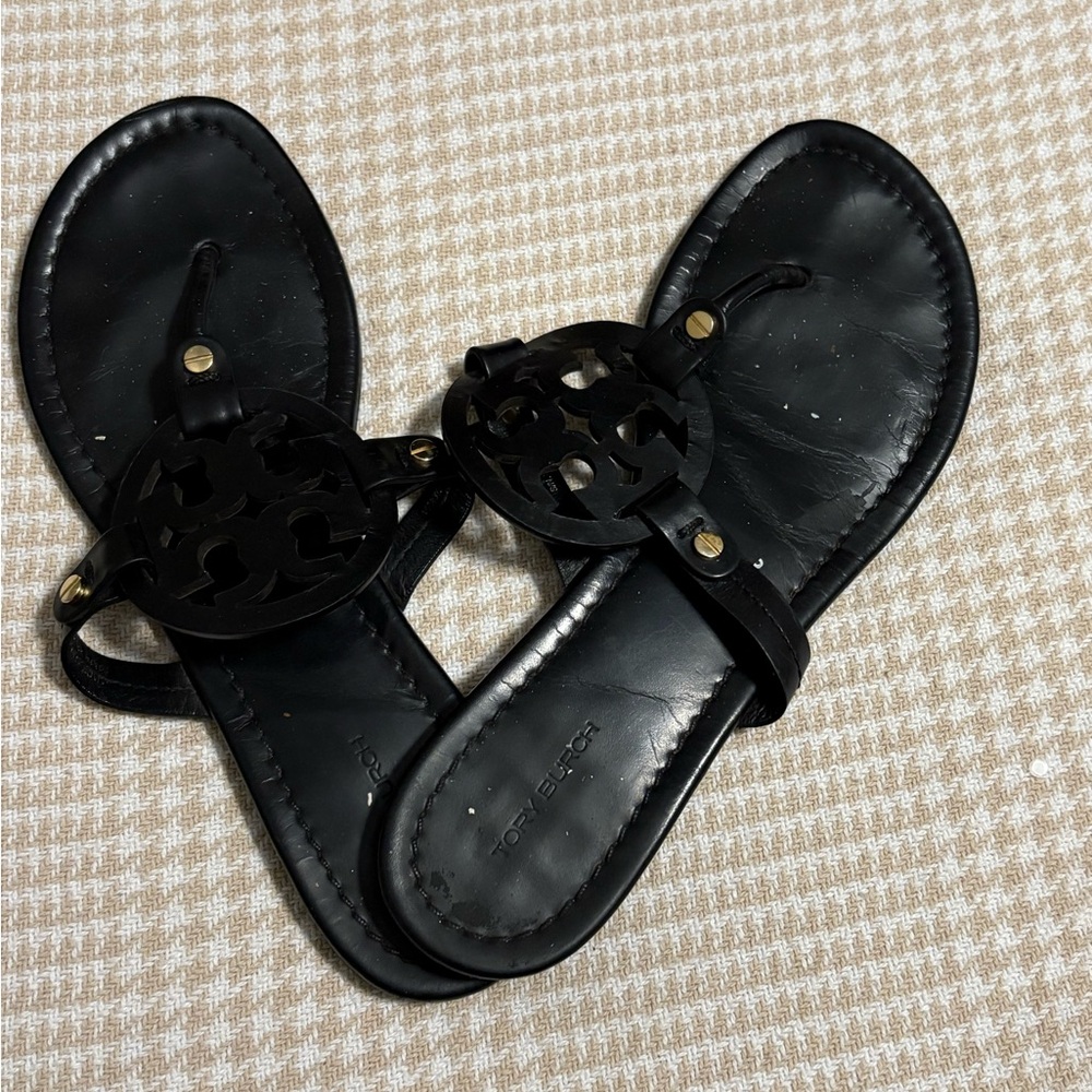 Tory Burch Black Studded T-Strap Sandals